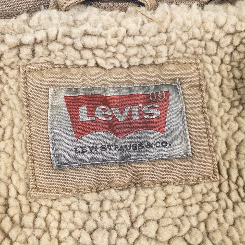 Levis Mens XL Sherpa Lined Field Jacket Tan Cotton Military Utility Coat - Picture 2 of 12